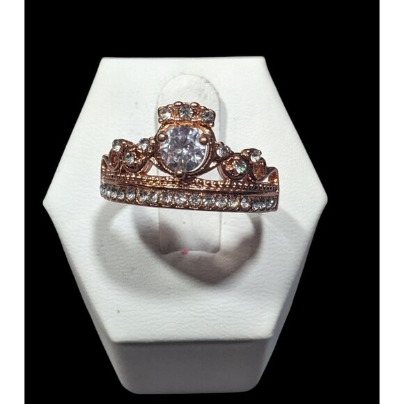 Elegant Fantasy 18K Rose Gold Plated Crown Ring With Brilliant Stones - Picture 1 of 10